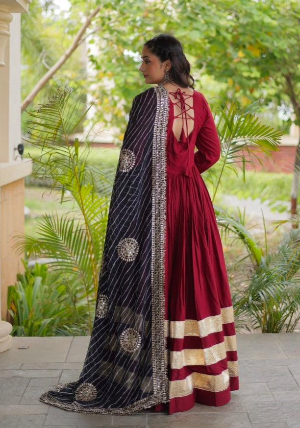 Maroon Pure Cotton With Gamthi Thread Embroidery Work Lehenga Choli
