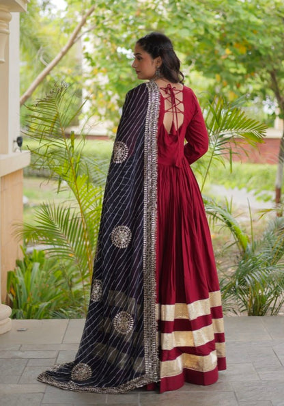Maroon Pure Cotton With Gamthi Thread Embroidery Work Lehenga Choli