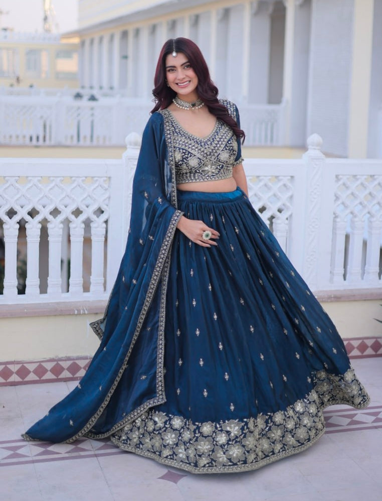 Rama Pure Fendy Silk With Pipe Beads &amp; Zari Embroidery Work Lehenga Choli