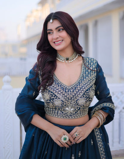 Rama Pure Fendy Silk With Pipe Beads &amp; Zari Embroidery Work Lehenga Choli