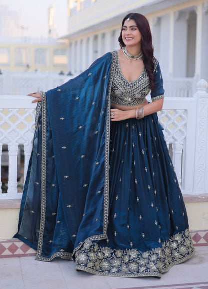 Rama Pure Fendy Silk With Pipe Beads &amp; Zari Embroidery Work Lehenga Choli