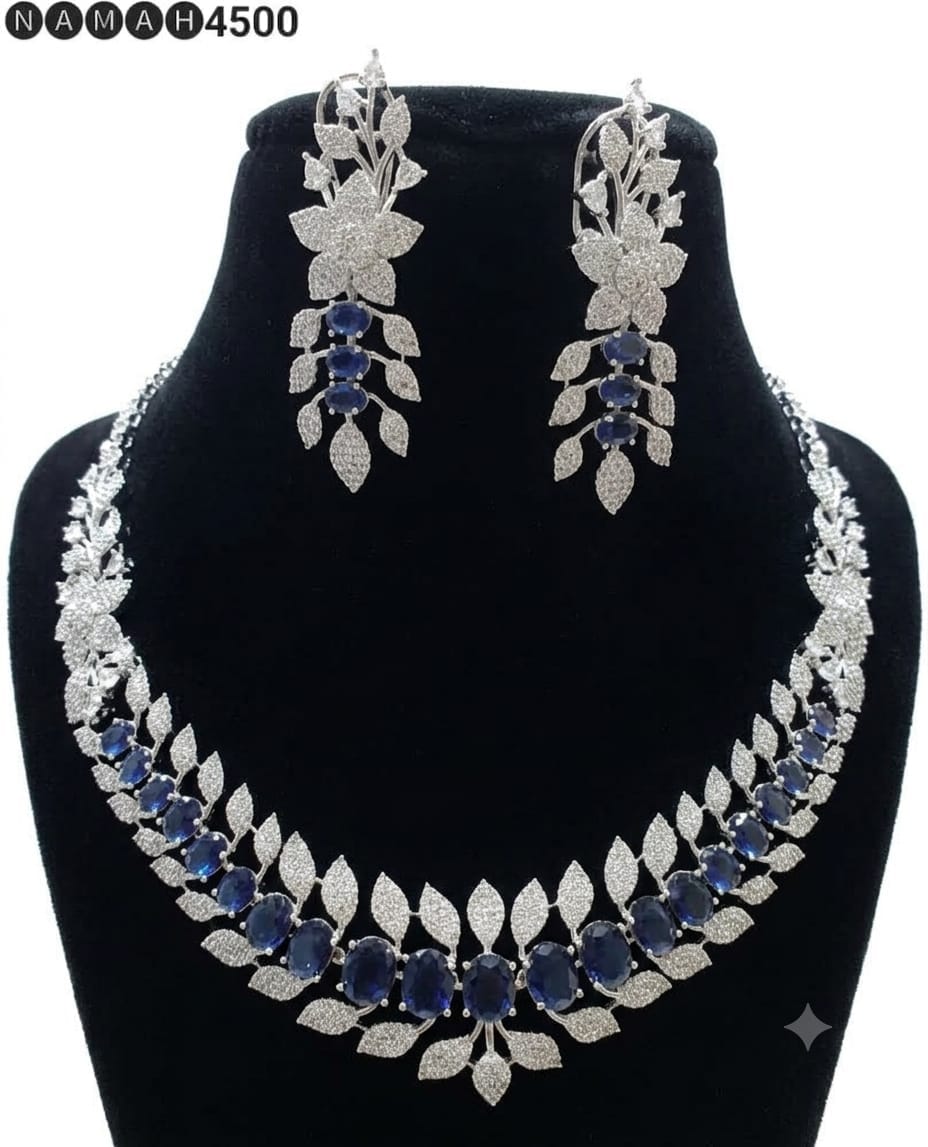 White Red American Diamond Necklace Jewellery Set