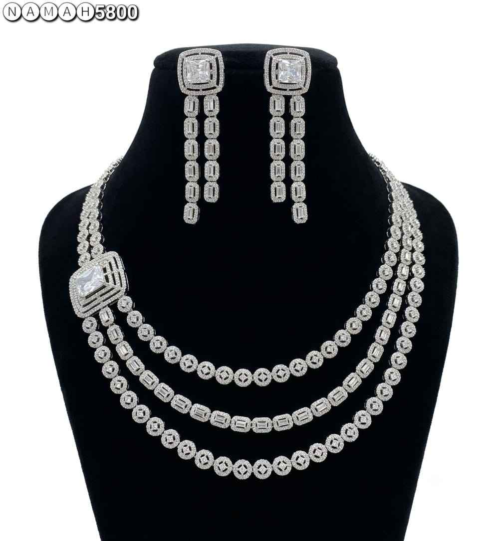 White American Diamond Necklace Jewellery Set