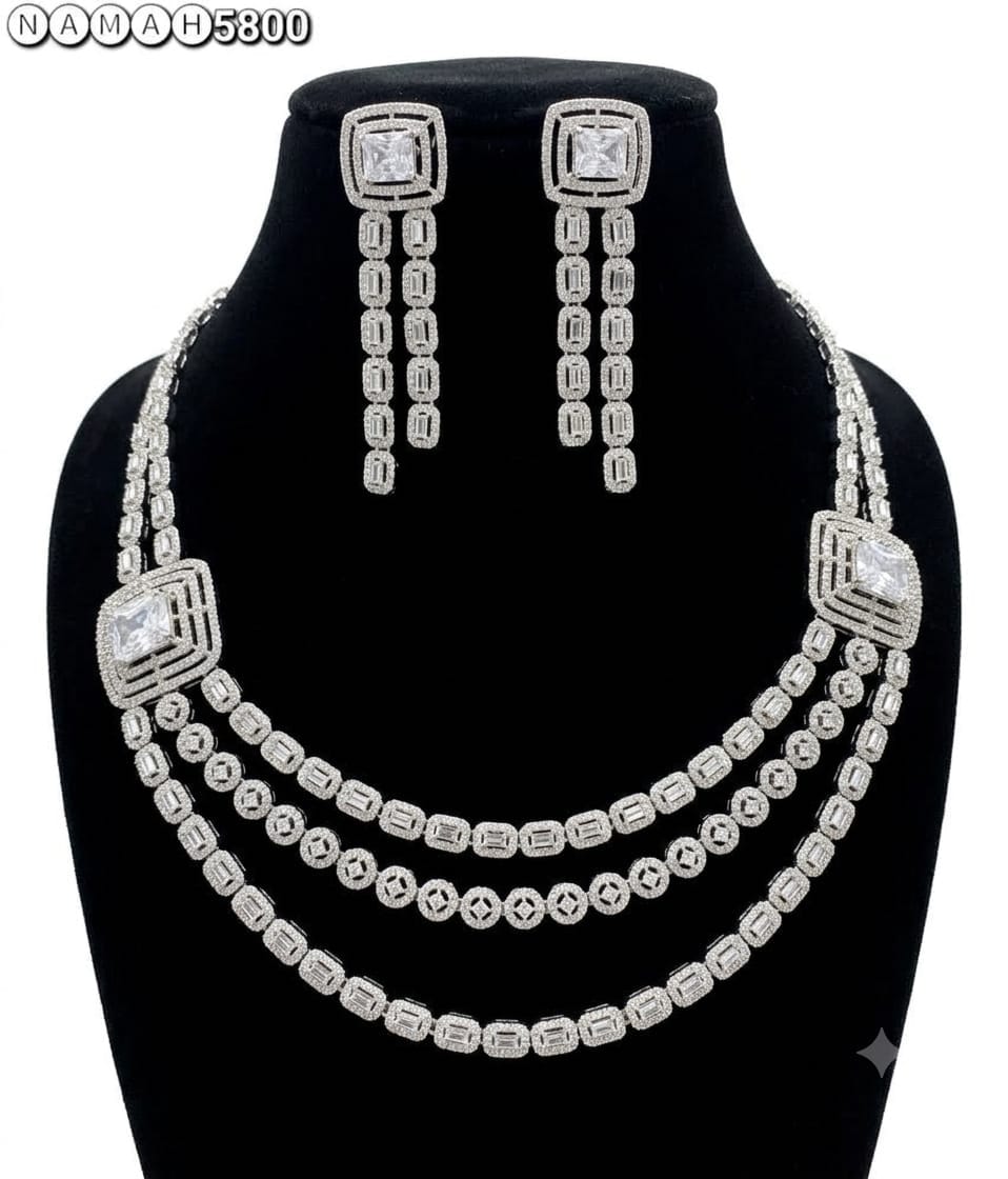 White American Diamond Necklace Jewellery Set
