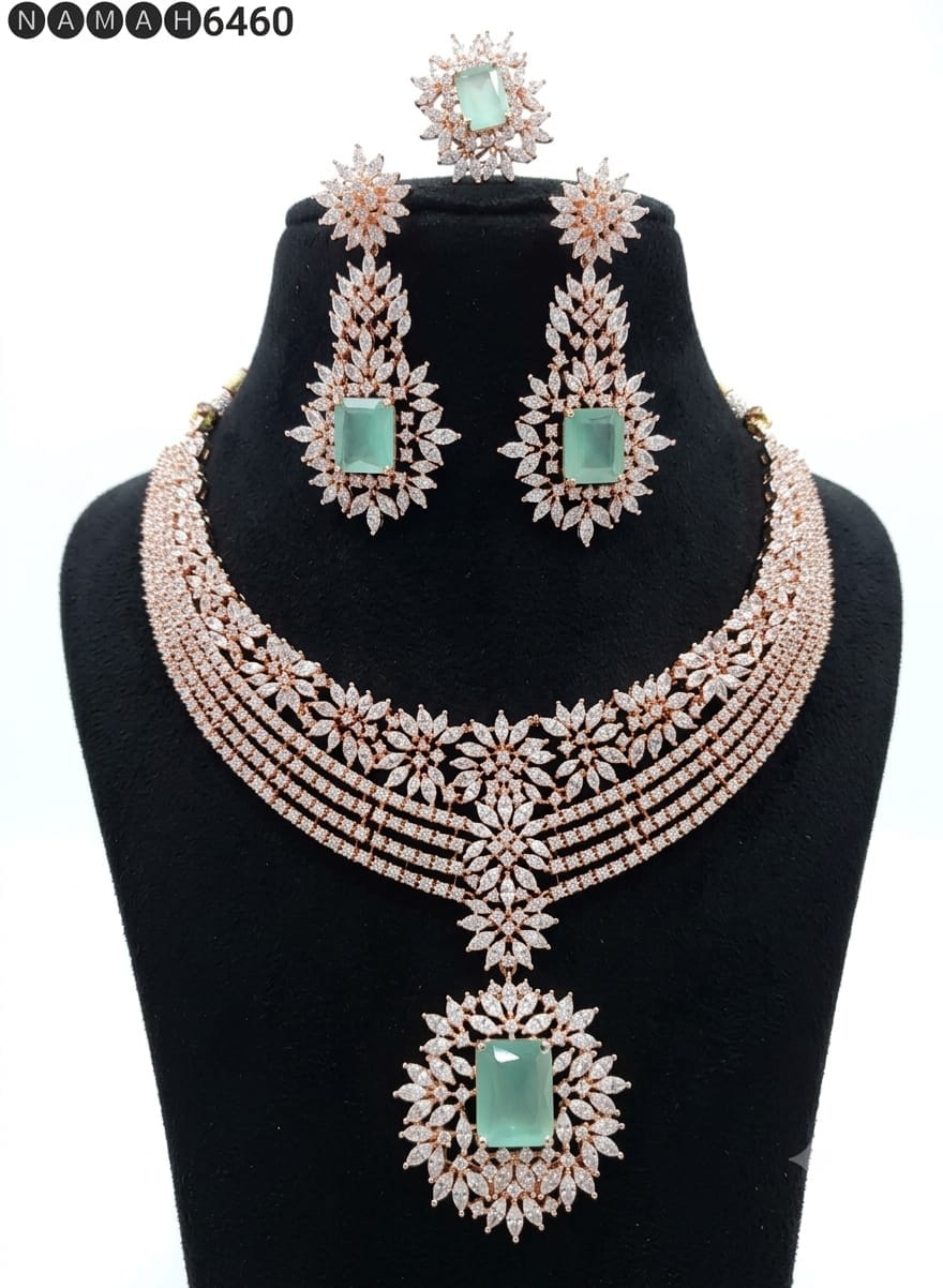 Mint American Diamond Necklace Jewellery Set