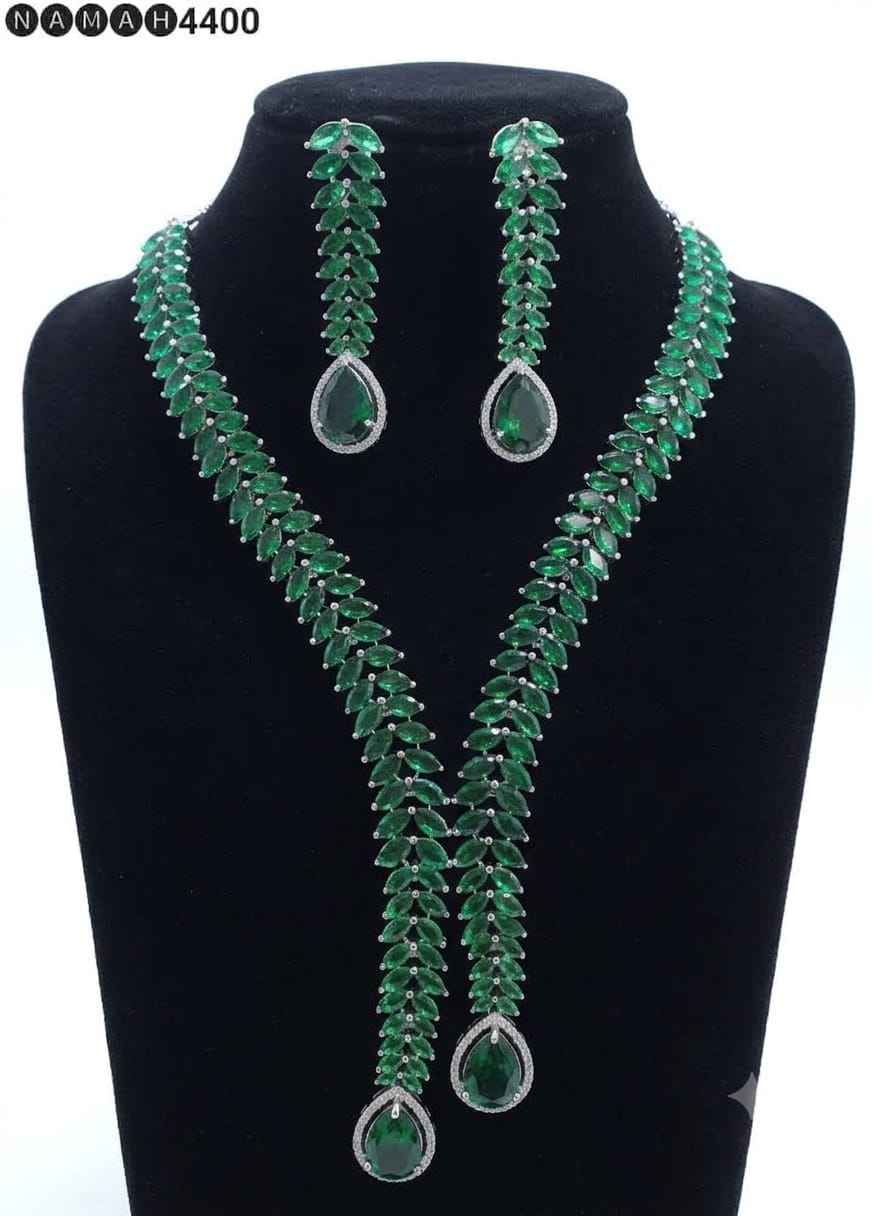 Green American Diamond Necklace Jewellery Set