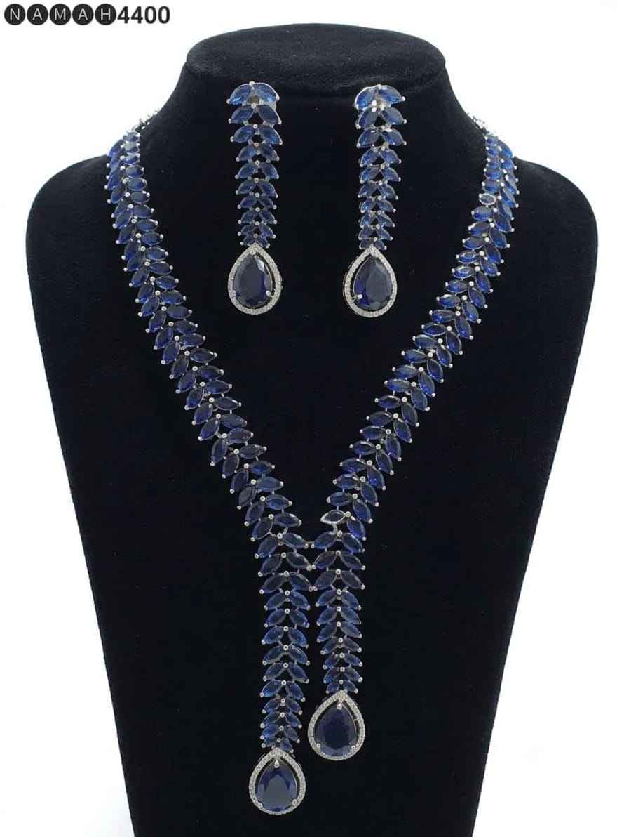 Blue American Diamond Necklace Jewellery Set