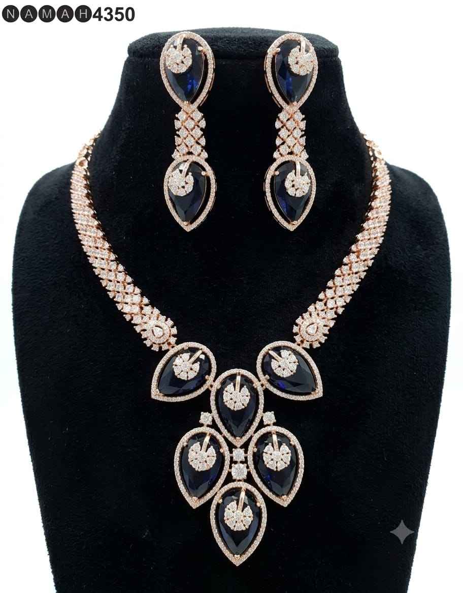 Navy American Diamond Necklace Jewellery Set