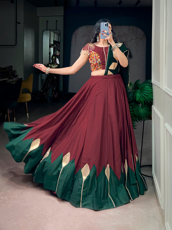 Maroon Pure Chinon Silk Gotta Patch Gamthi Work Navratri Lehenga Choli