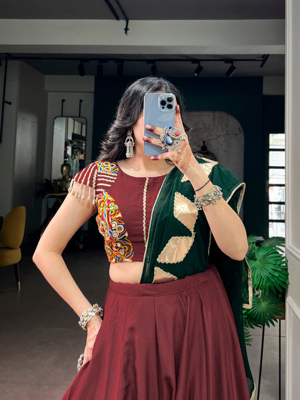 Maroon Pure Chinon Silk Gotta Patch Gamthi Work Navratri Lehenga Choli
