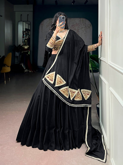 Black Pure Cotton Silk Gotta Patch Gamthi Work Navratri Lehenga Choli