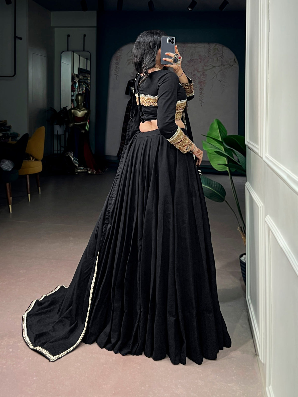 Black Pure Cotton Silk Gotta Patch Gamthi Work Navratri Lehenga Choli