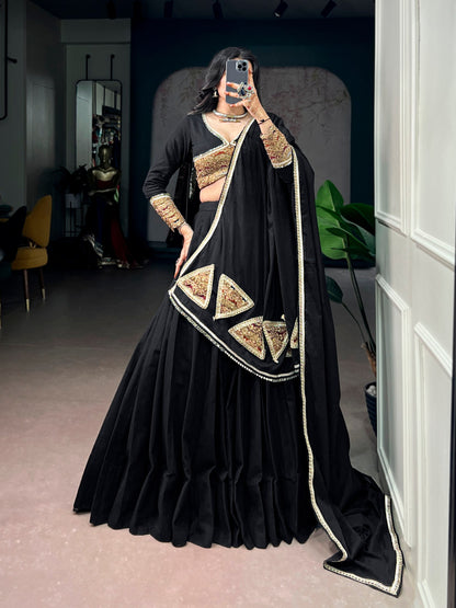 Black Pure Cotton Silk Gotta Patch Gamthi Work Navratri Lehenga Choli