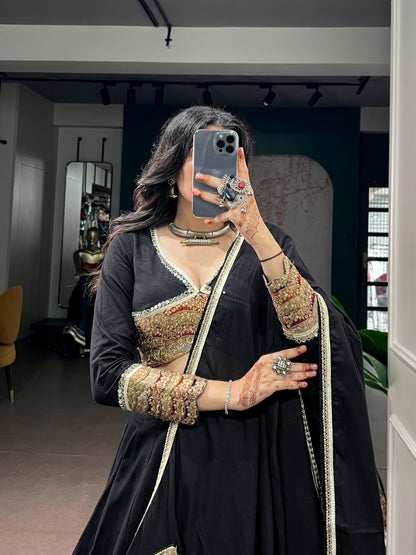 Black Pure Cotton Silk Gotta Patch Gamthi Work Navratri Lehenga Choli