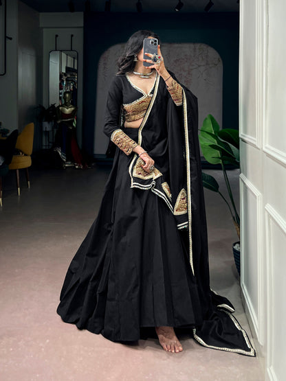 Black Pure Cotton Silk Gotta Patch Gamthi Work Navratri Lehenga Choli