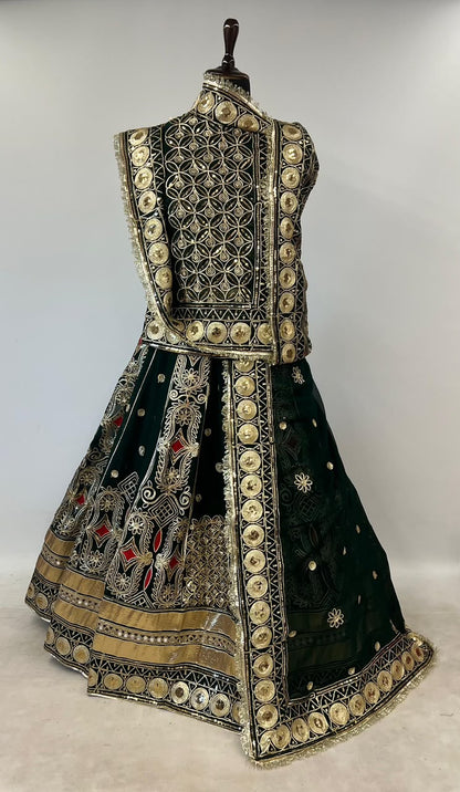Green Pure Georgette 08 Mtr Flair Gotta Patti Work Rajasthani Rajwadi Rajputi Lehenga Choli