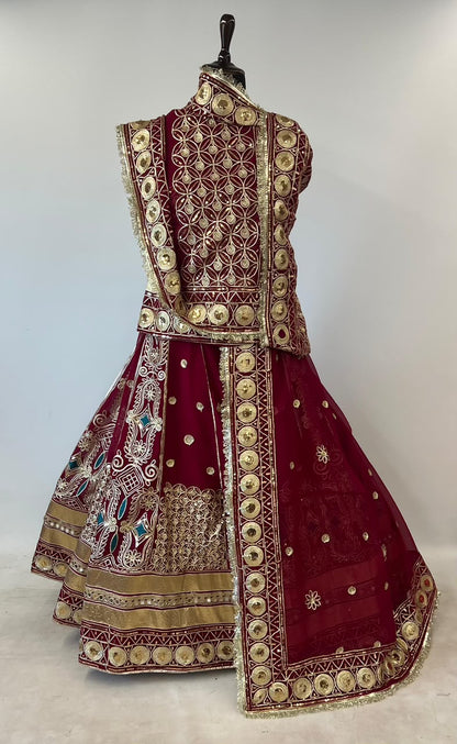 Maroon Pure Georgette 08 Mtr Flair Gotta Patti Work Rajasthani Rajwadi Rajputi Lehenga Choli