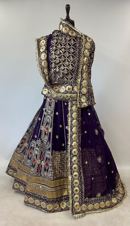 Purple Pure Georgette 08 Mtr Flair Gotta Patti Work Rajasthani Rajwadi Rajputi Lehenga Choli
