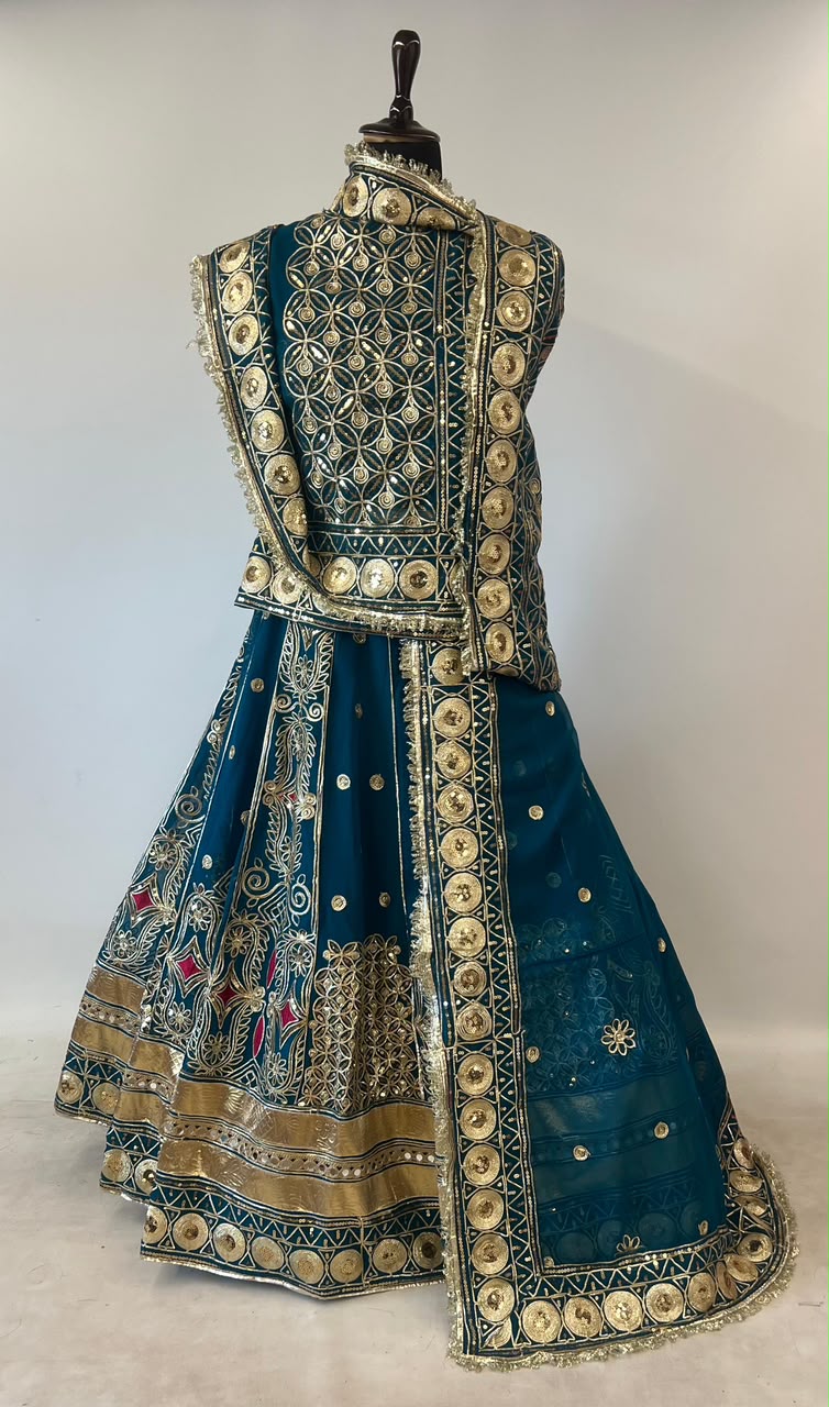 Teal Blue Pure Georgette 08 Mtr Flair Gotta Patti Work Rajasthani Rajwadi Rajputi Lehenga Choli