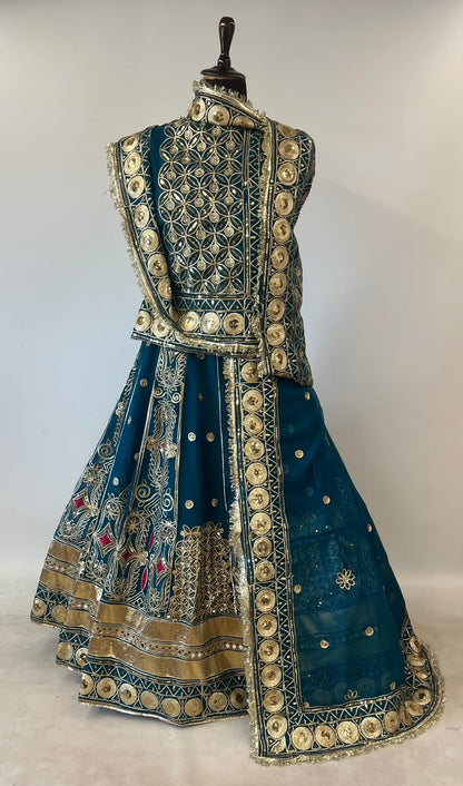 Teal Blue Pure Georgette 08 Mtr Flair Gotta Patti Work Rajasthani Rajwadi Rajputi Lehenga Choli