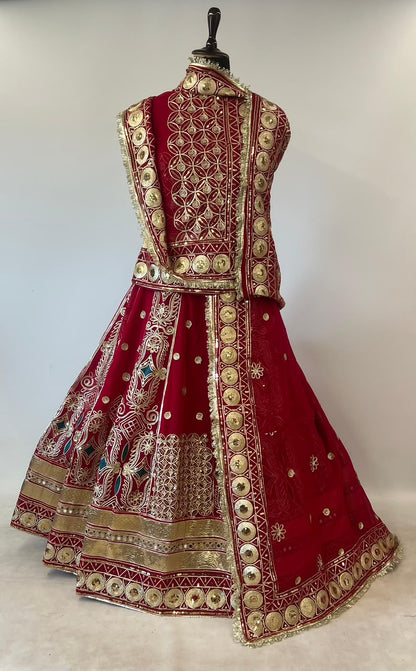Red Pure Georgette 08 Mtr Flair Gotta Patti Work Rajasthani Rajwadi Rajputi Lehenga Choli