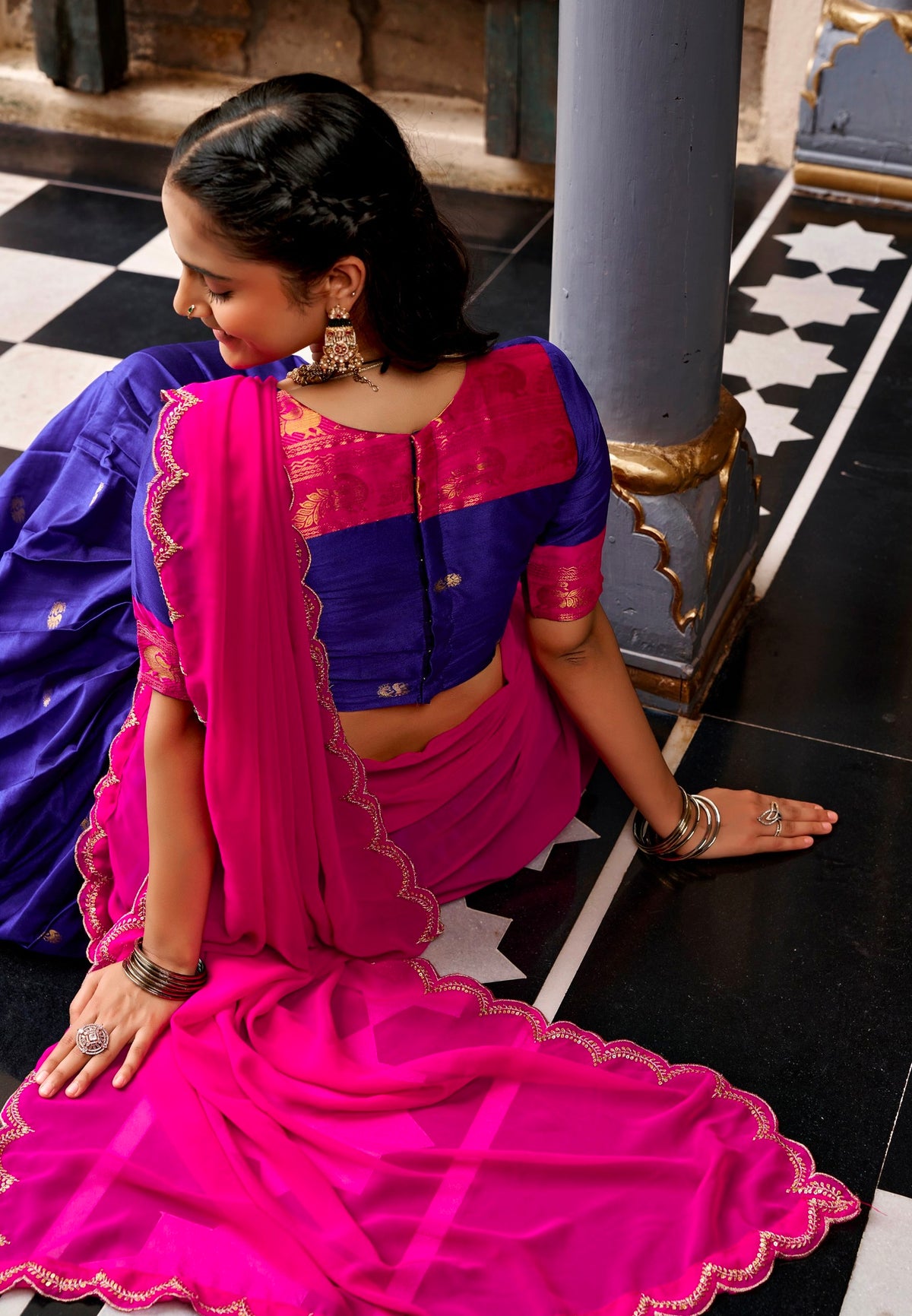 Navy Blue Pure Cotton Silk Elegant Zari Weaving Work South Indian Lehenga Choli