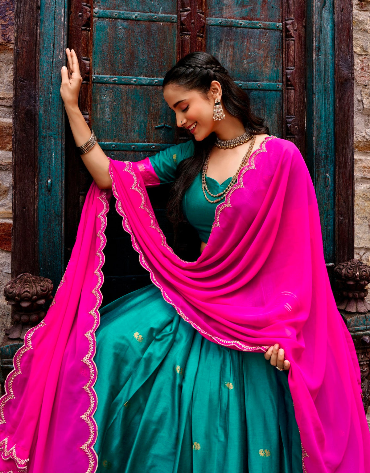 Pink Pure Cotton Silk Elegant Zari Weaving Work South Indian Lehenga Choli