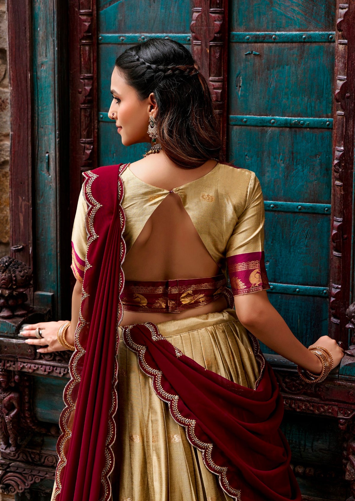Chiku Pure Cotton Silk Elegant Zari Weaving Work South Indian Lehenga Choli