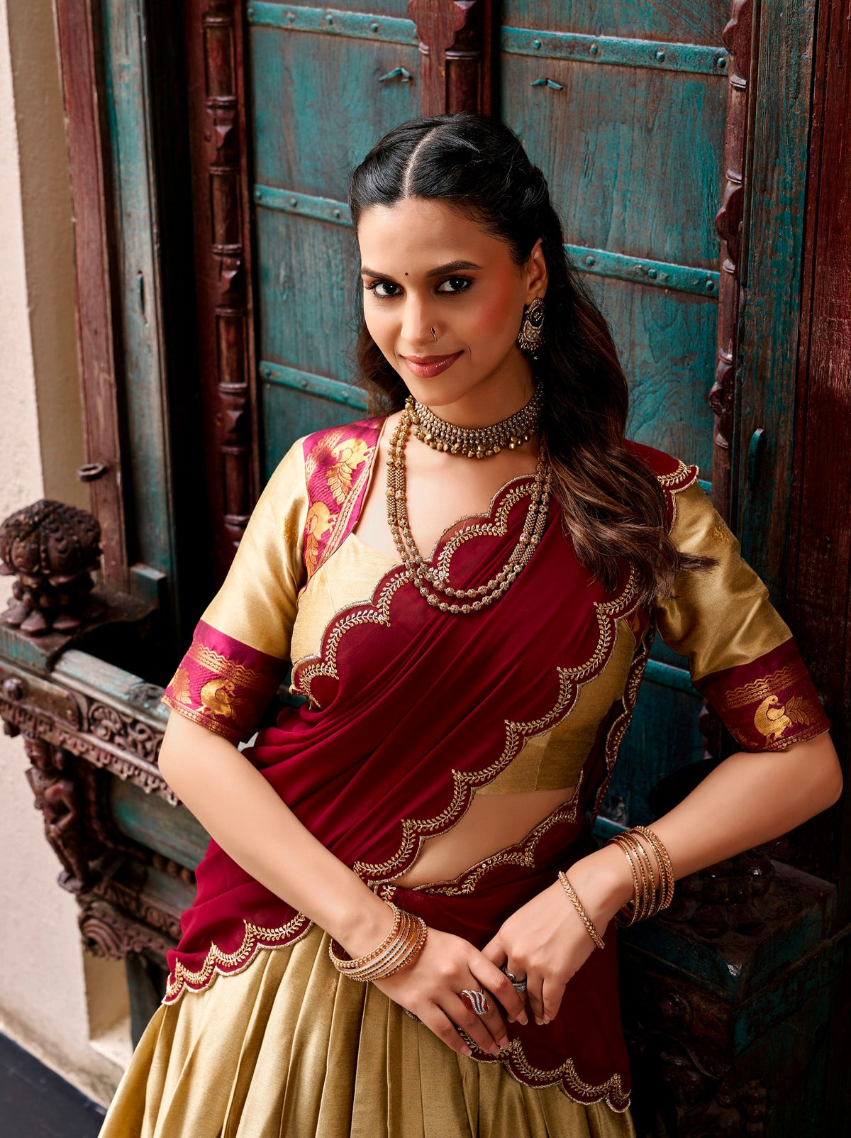 Chiku Pure Cotton Silk Elegant Zari Weaving Work South Indian Lehenga Choli
