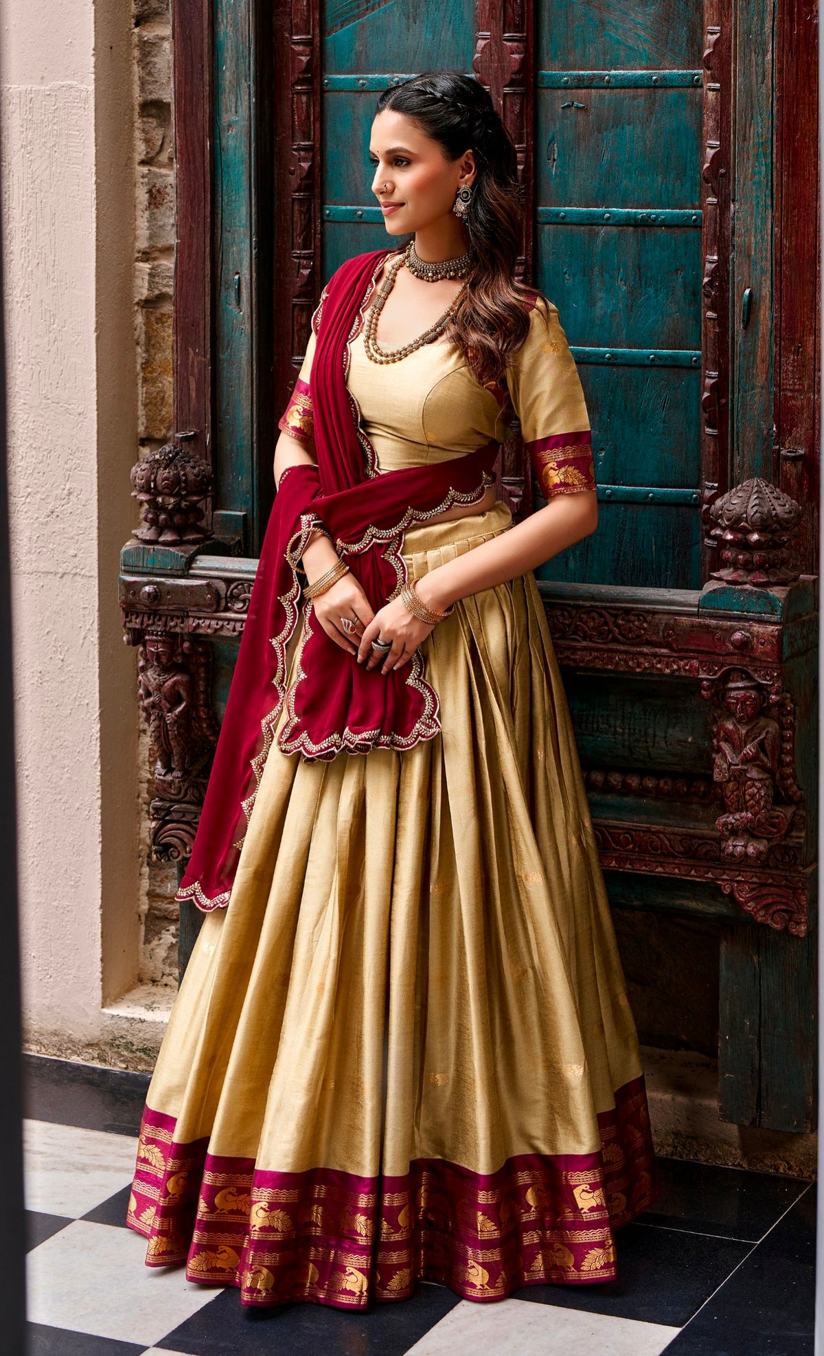 Chiku Pure Cotton Silk Elegant Zari Weaving Work South Indian Lehenga Choli