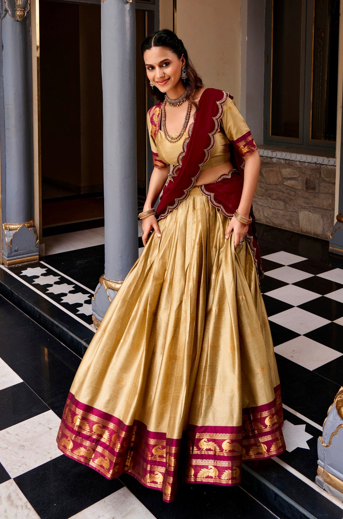 Chiku Pure Cotton Silk Elegant Zari Weaving Work South Indian Lehenga Choli
