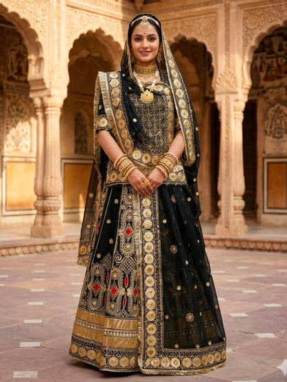 Black Pure Georgette 08 Mtr Flair Gotta Patti Work Rajasthani Rajwadi Rajputi Lehenga Choli
