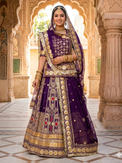 Purple Pure Georgette 08 Mtr Flair Gotta Patti Work Rajasthani Rajwadi Rajputi Lehenga Choli
