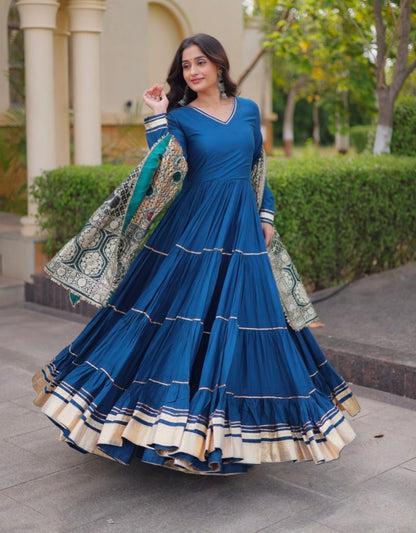 Rama Pure Reyon Cotton Gotta Patti Lace Work Anarkali Long Gown
