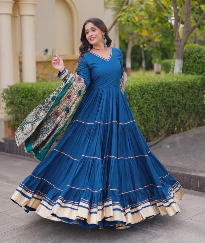 Rama Pure Reyon Cotton Gotta Patti Lace Work Anarkali Long Gown
