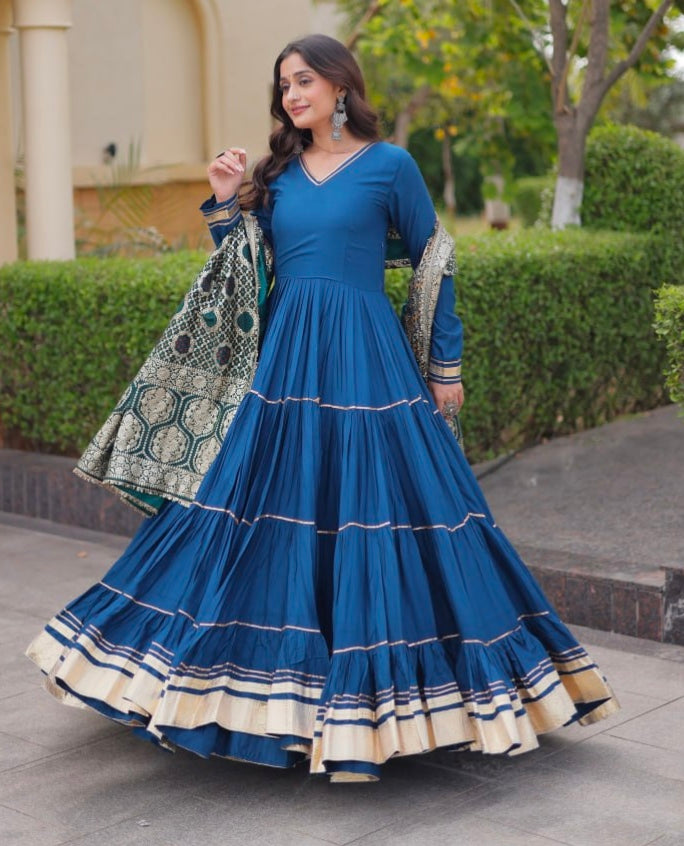 Rama Pure Reyon Cotton Gotta Patti Lace Work Anarkali Long Gown