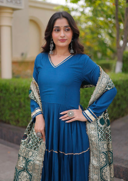 Rama Pure Reyon Cotton Gotta Patti Lace Work Anarkali Long Gown