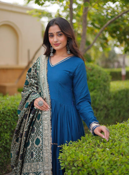 Rama Pure Reyon Cotton Gotta Patti Lace Work Anarkali Long Gown