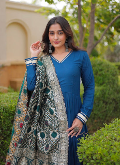 Rama Pure Reyon Cotton Gotta Patti Lace Work Anarkali Long Gown