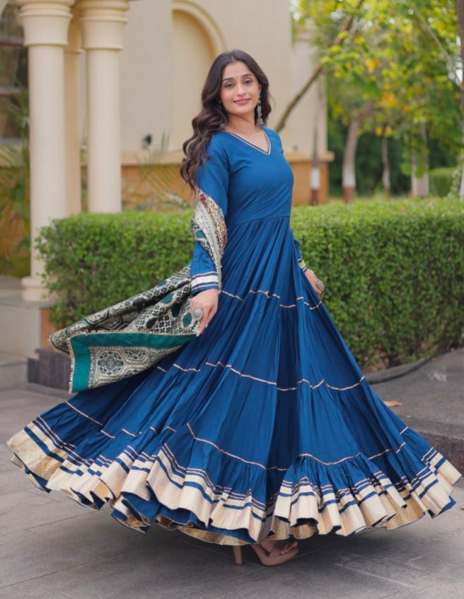 Rama Pure Reyon Cotton Gotta Patti Lace Work Anarkali Long Gown