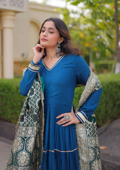 Rama Pure Reyon Cotton Gotta Patti Lace Work Anarkali Long Gown