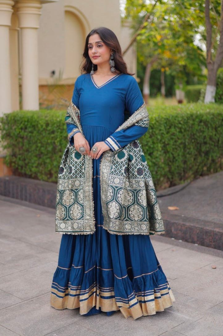 Rama Pure Reyon Cotton Gotta Patti Lace Work Anarkali Long Gown