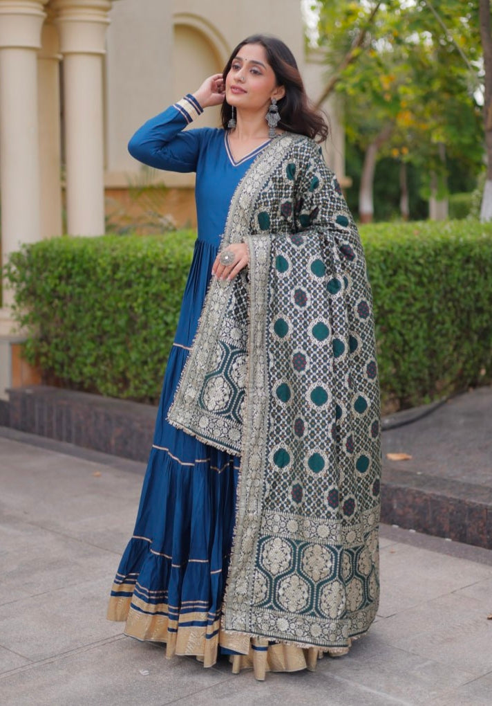 Rama Pure Reyon Cotton Gotta Patti Lace Work Anarkali Long Gown