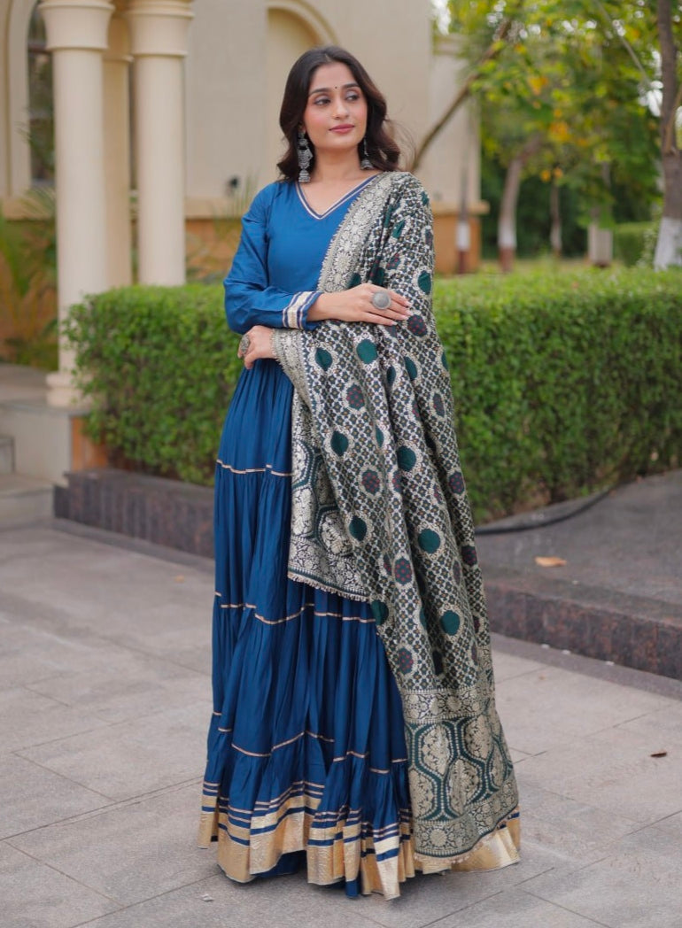Rama Pure Reyon Cotton Gotta Patti Lace Work Anarkali Long Gown