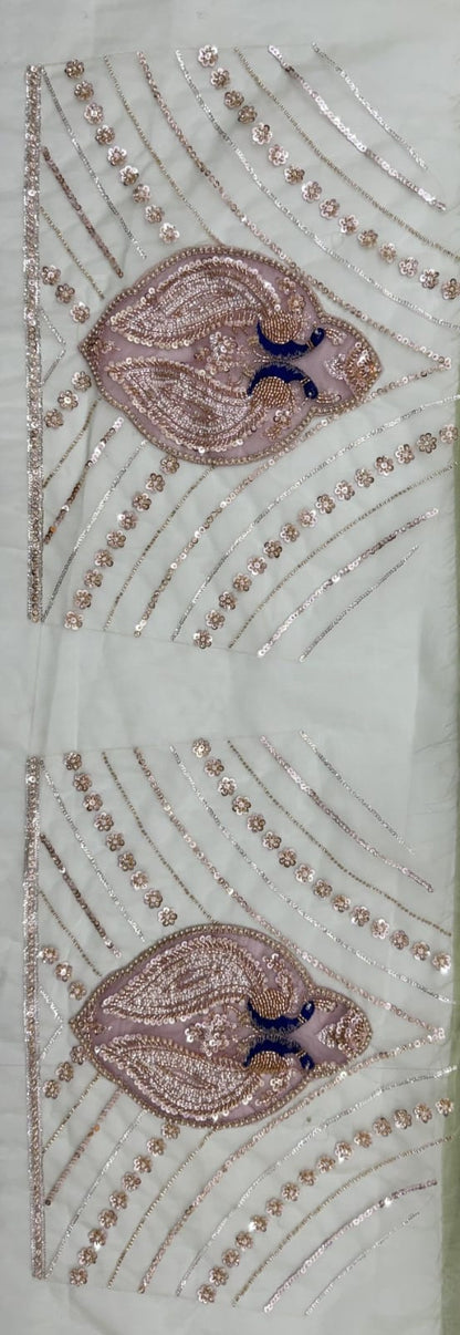 Pista Pure Heavy Net Motif Handwork Zari Sequins Work Bridal Lehenga Choli