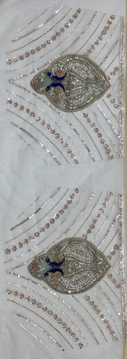 Beige Pure Heavy Net Motif Handwork Zari Sequins Work Bridal Lehenga Choli