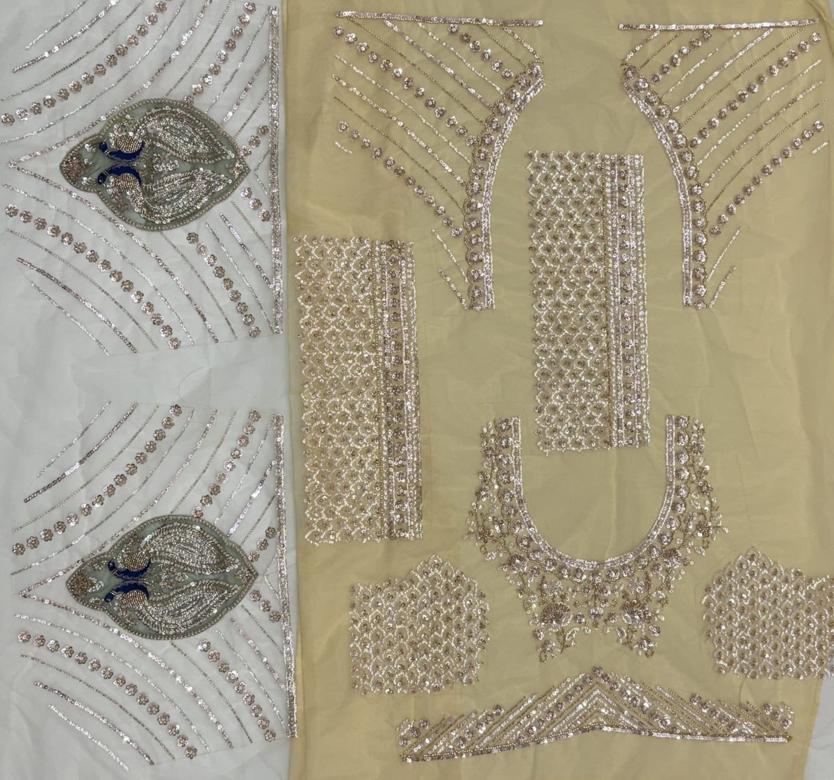 Beige Pure Heavy Net Motif Handwork Zari Sequins Work Bridal Lehenga Choli