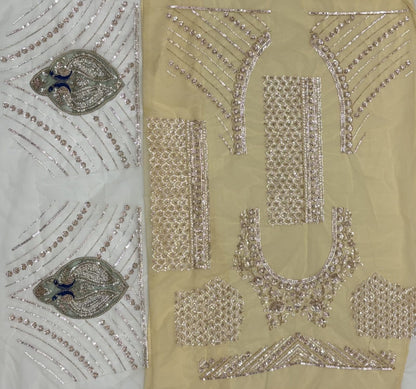 Beige Pure Heavy Net Motif Handwork Zari Sequins Work Bridal Lehenga Choli