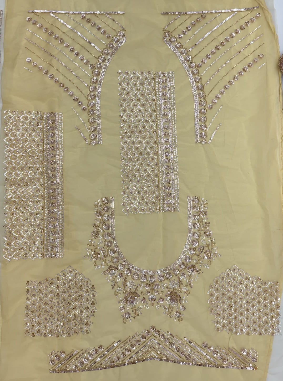 Beige Pure Heavy Net Motif Handwork Zari Sequins Work Bridal Lehenga Choli