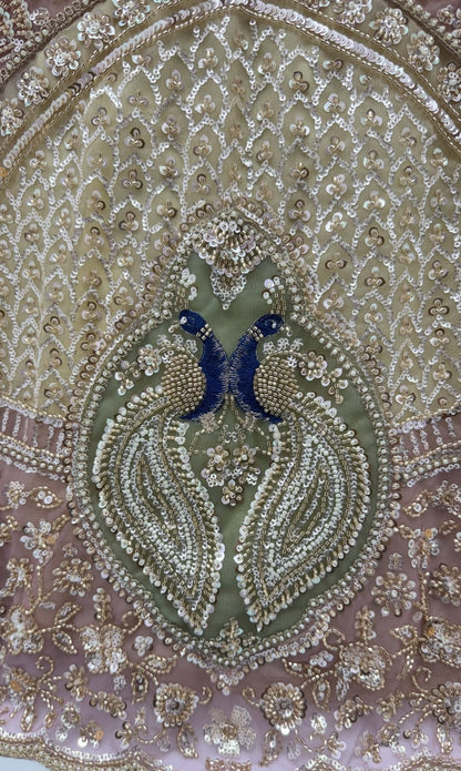 Beige Pure Heavy Net Motif Handwork Zari Sequins Work Bridal Lehenga Choli